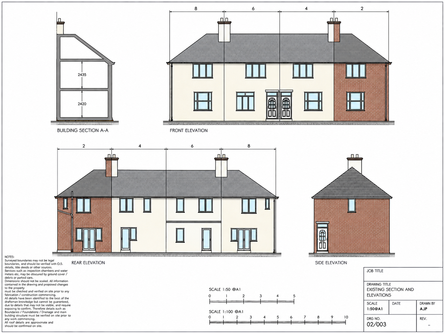 Existing — Elevations & Section shown as an architectural presentation drawing