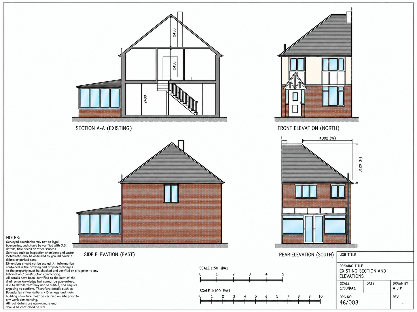 Existing — Sections & Elevations shown as an architectural presentation drawing